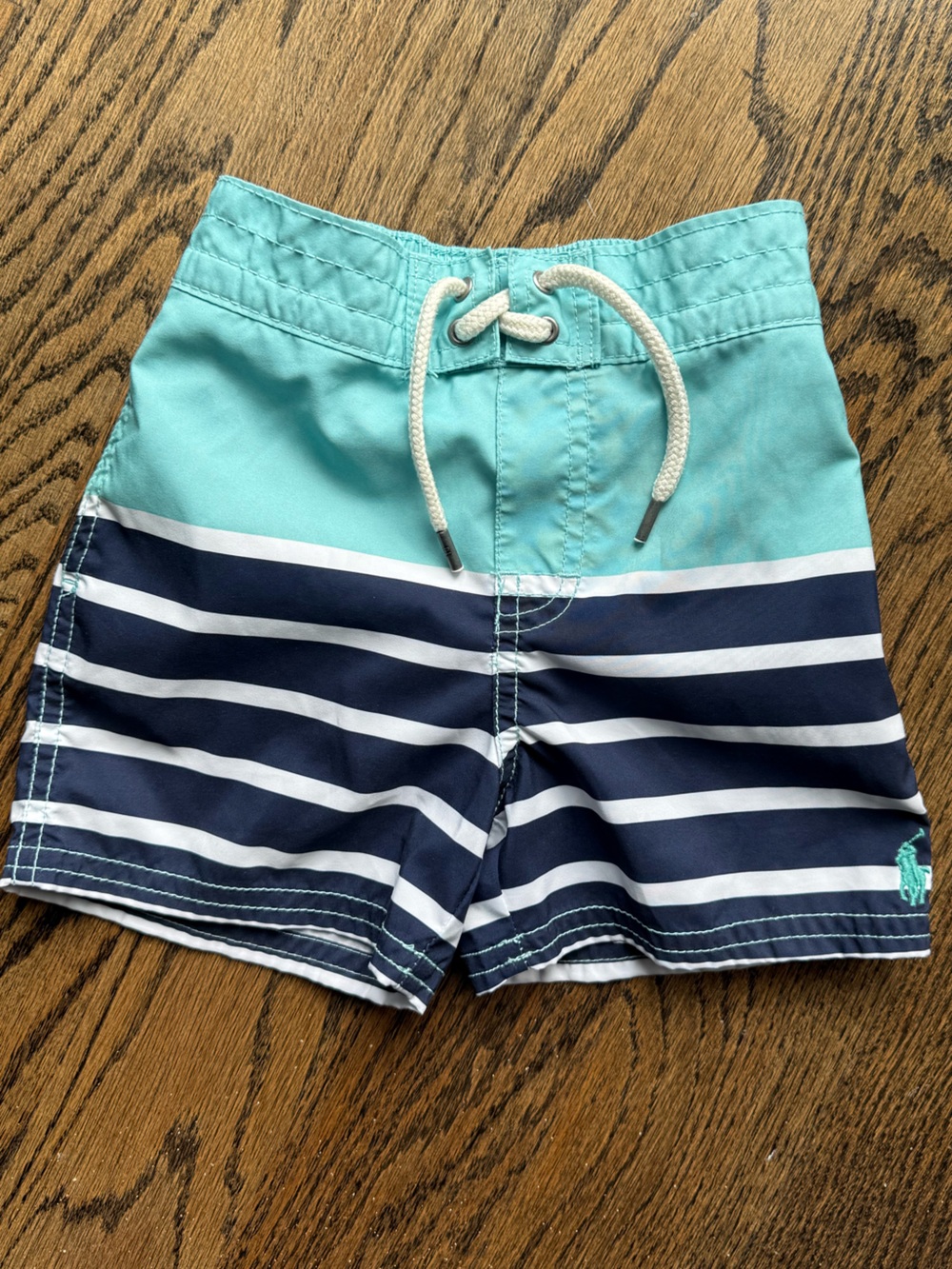 Ralph Lauren Toddler Swim Shorts in Aqua & White